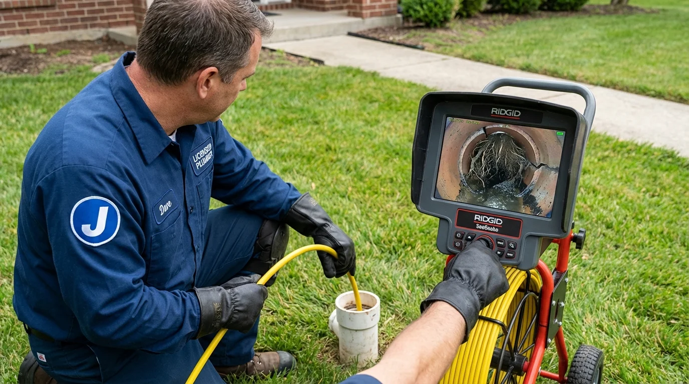 Sewer camera inspection being performed by Johns Plumbing LLC in Weyers Cave