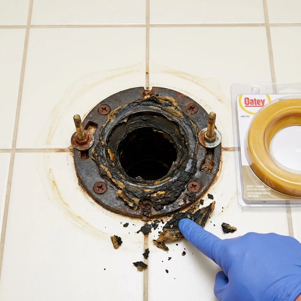 Failed wax ring showing water seepage at the base of a toilet in a Weyers Cave, VA home