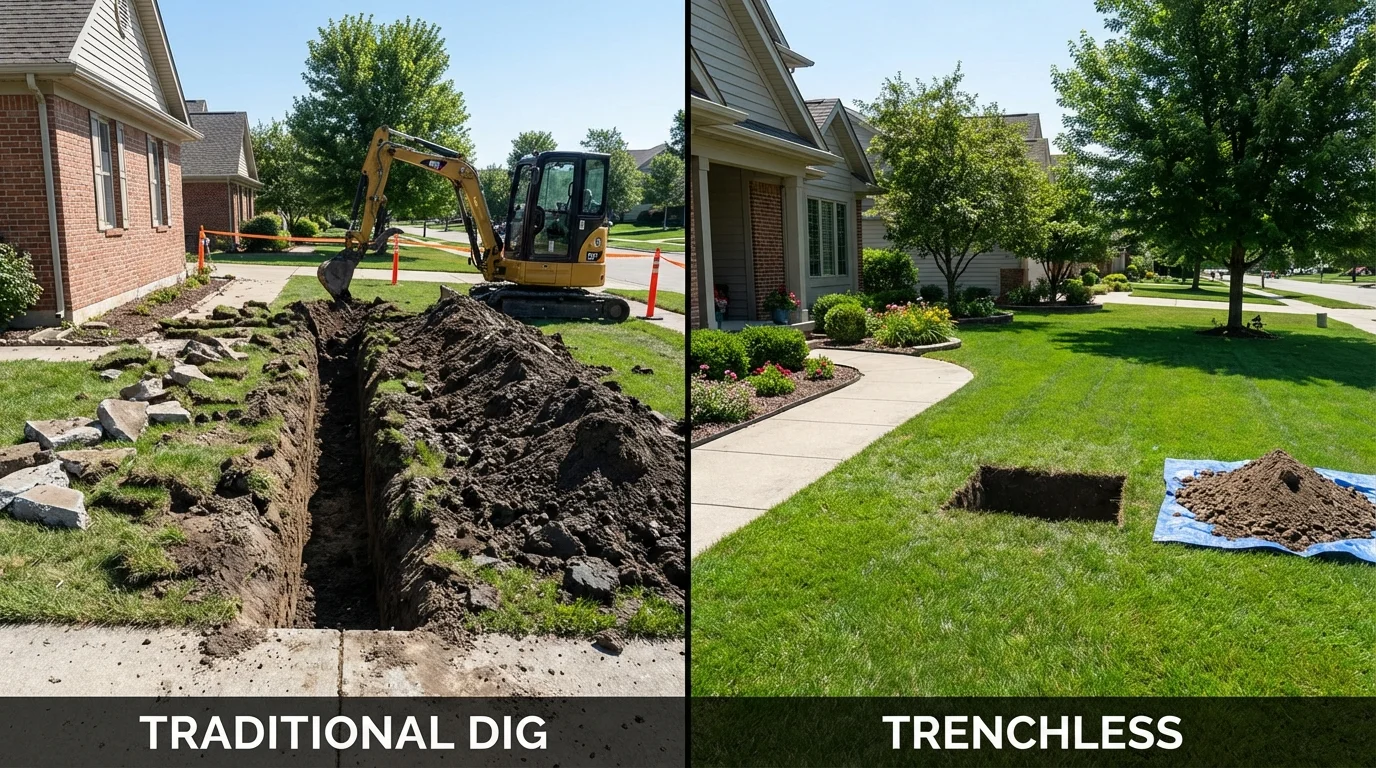 Trenchless sewer repair with minimal yard damage versus traditional excavation in Weyers Cave, VA